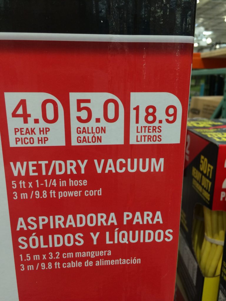 Costco1193784PorterCable5GStainlessSteelWetDryVacuumspec