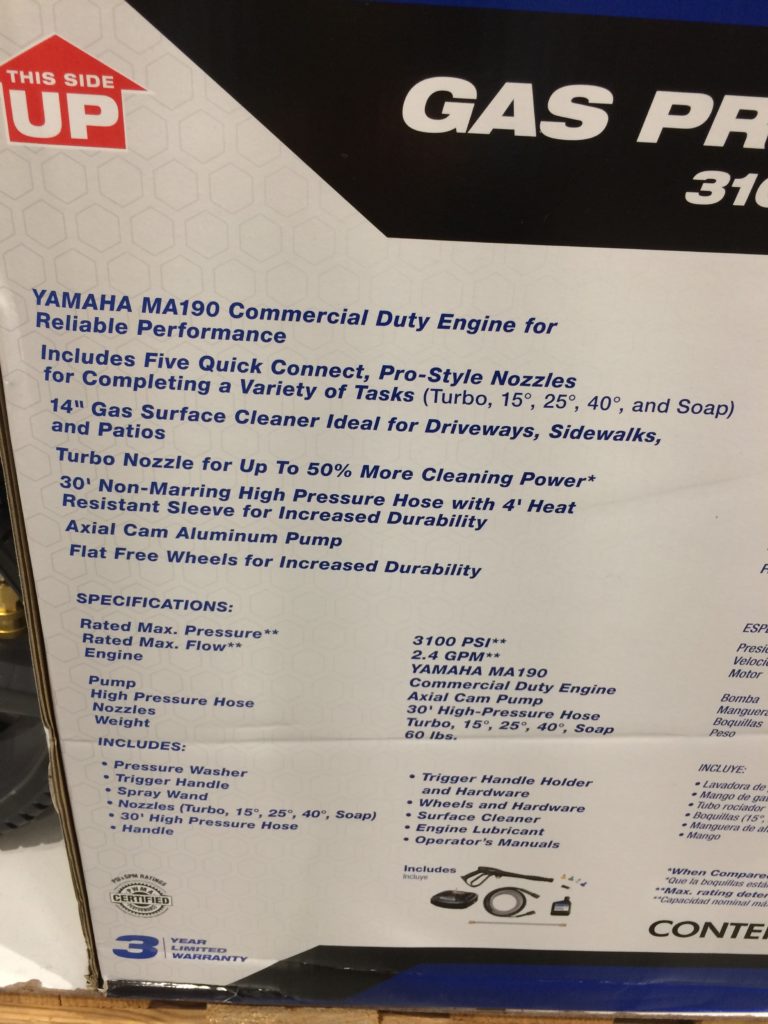 Costco1271748YamahaPowered3100PSIGasPressureWasher7 CostcoChaser