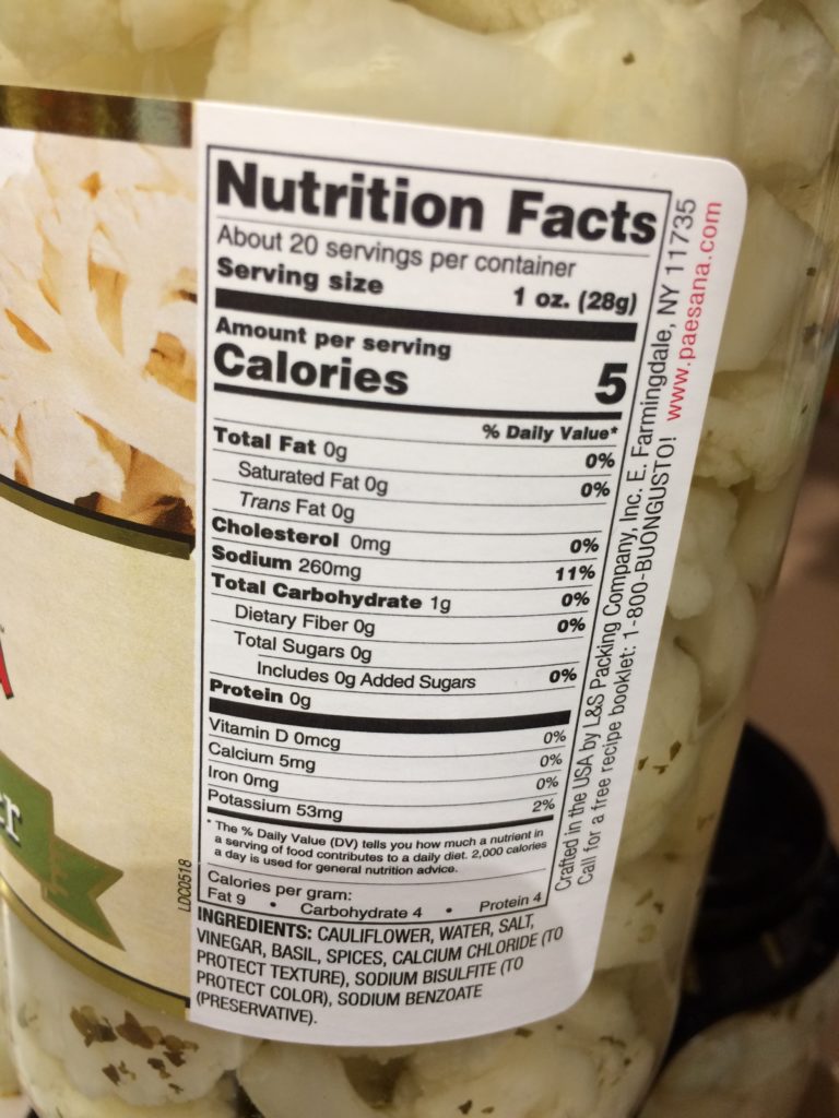 Costco1265304PaesanaPickledCauliflowerchart CostcoChaser