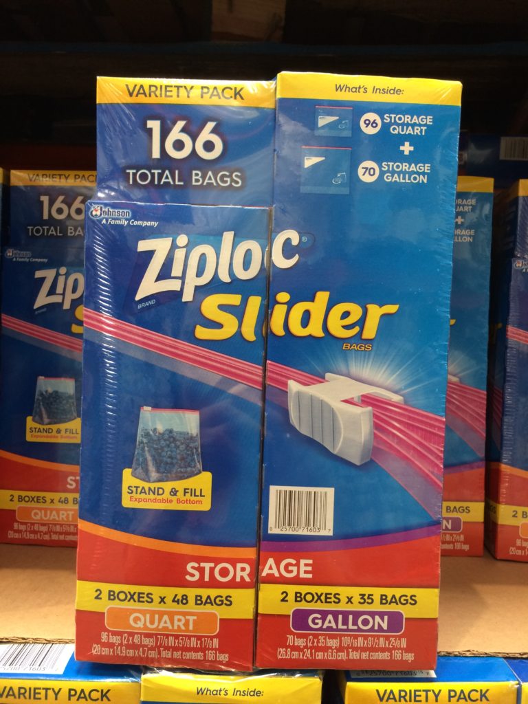 Ziploc Slider Storage Bag, Variety Pack, 166count 70Gal 96QT