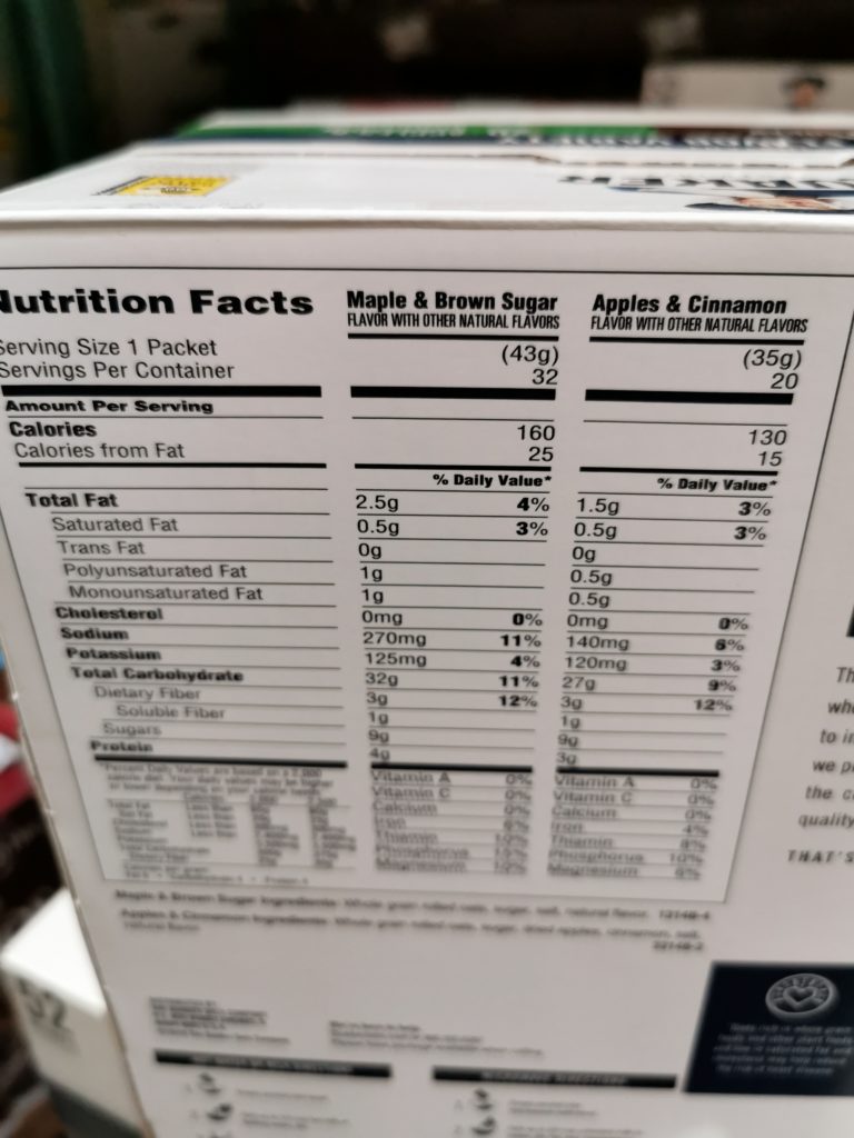 Costco1211336QuakerOatsInstantOatmealchart CostcoChaser