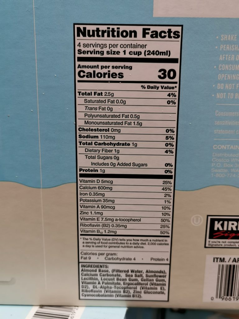 Costco1242342KirklandSignatureUnsweetenedAlmondBeveragechart