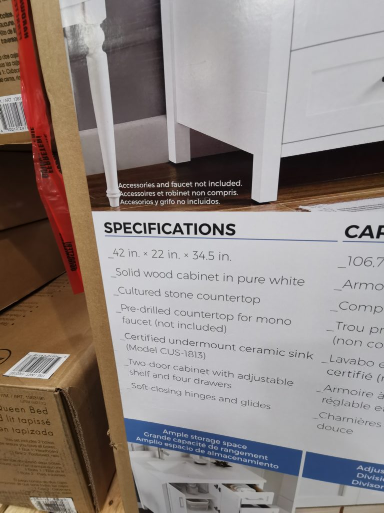 Costco1900236OVEDecors42 WhiteVanityspec CostcoChaser