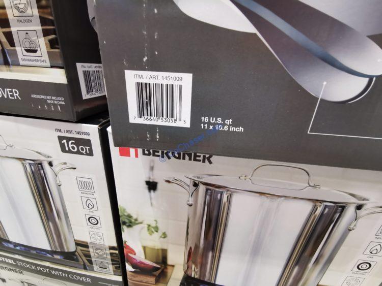 Costco1451009 Bergner16QTStainlessSteelStockPotwithCoverbar