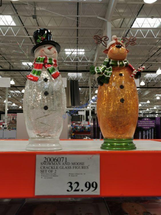 Snowman and Moose Crackle Glass Figures Set of 2
