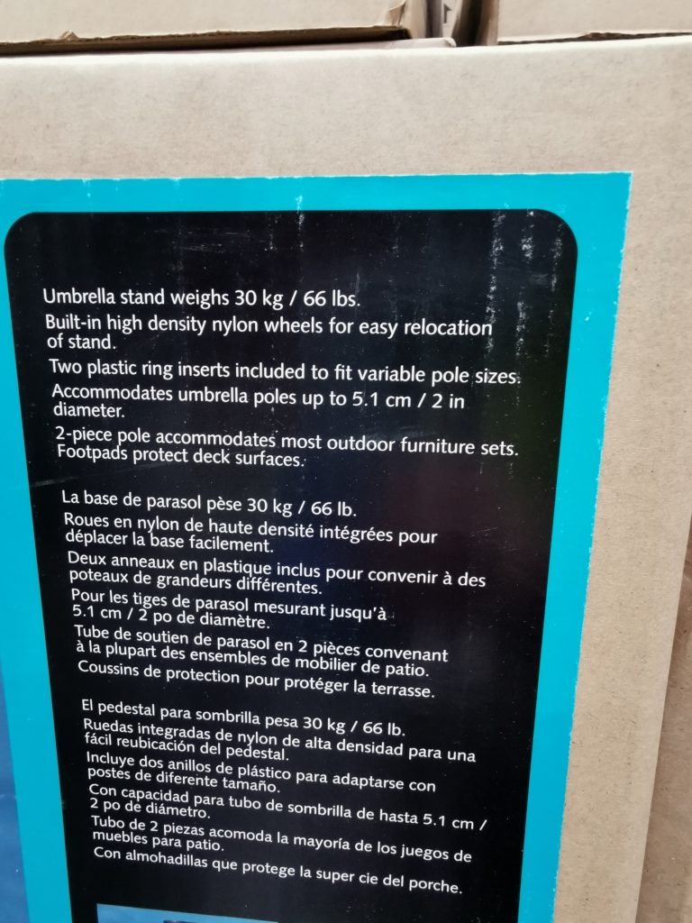 Costco1902460SungradeUmbrellaBasespec CostcoChaser