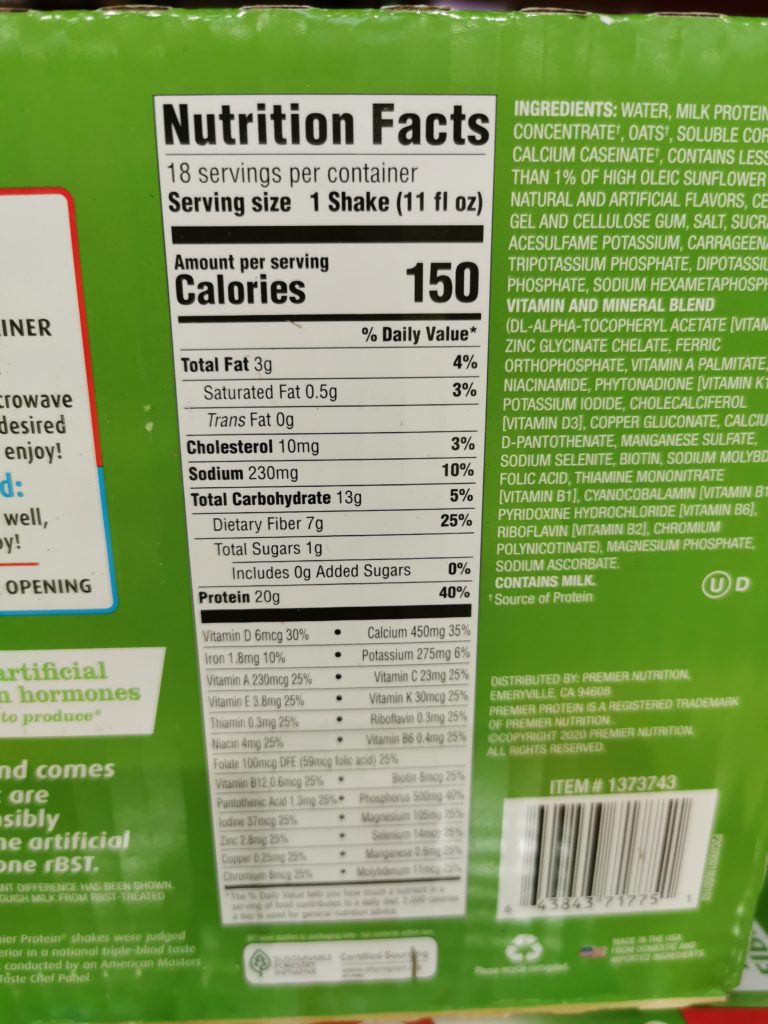 Costco1373743PremierProteinShakeAppleCinnamonwithOatschart