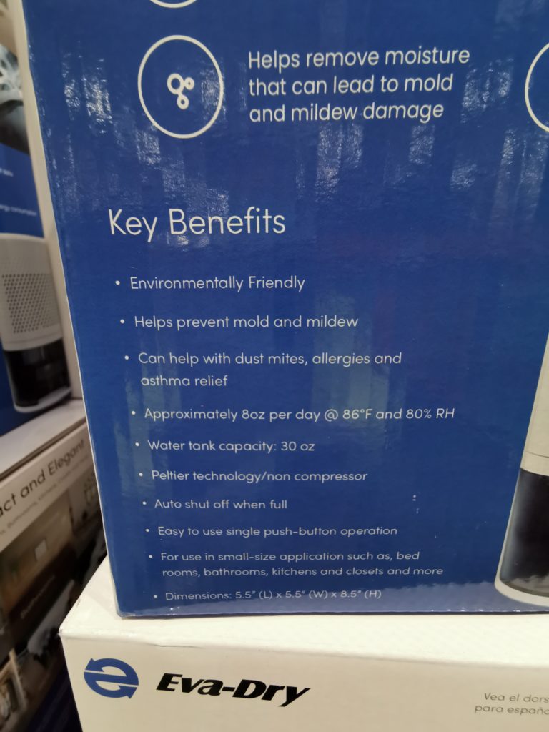 Costco1503666EVADRYElectricDehumidifierSingleUnitspec