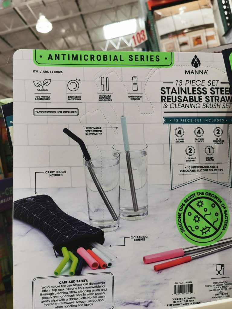 Costco1512826MannaAntimicrobialStainlessSteelStrawSet4
