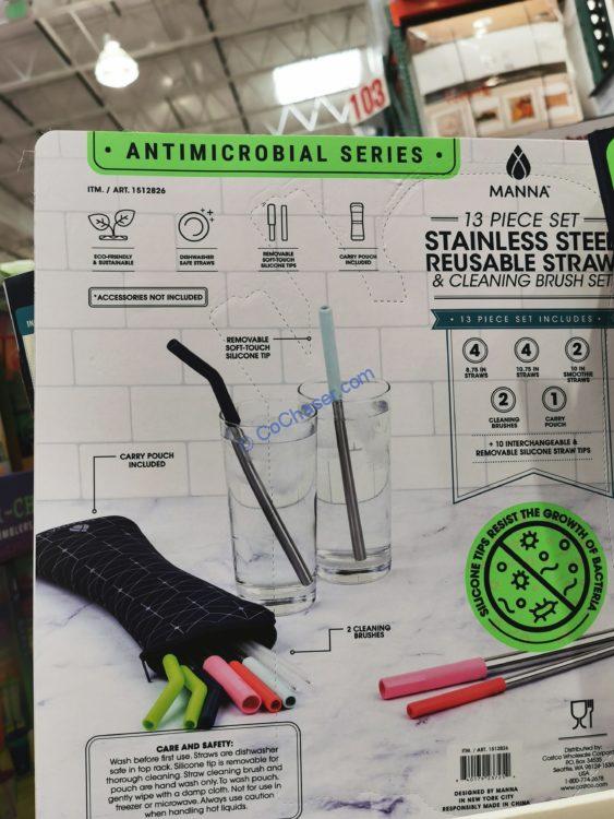 Costco1512826MannaAntimicrobialStainlessSteelStrawSet4