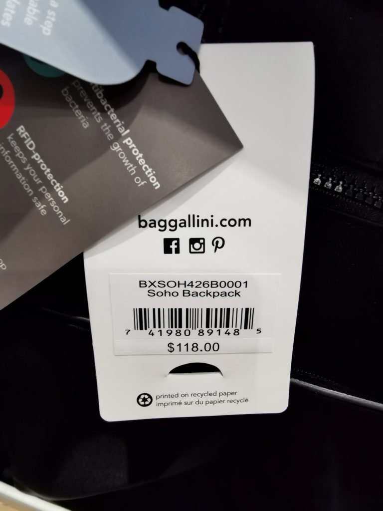 Costco1609682BaggalliniSOHOBackpackBlackbar CostcoChaser