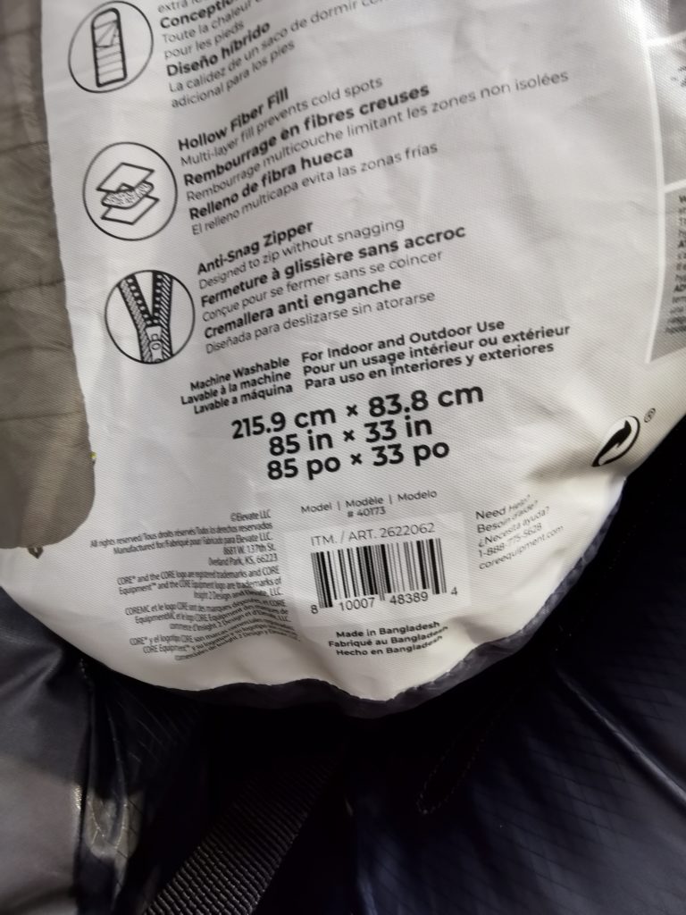 Costco2622062Core30DegreeHybridSleepingBagbar CostcoChaser