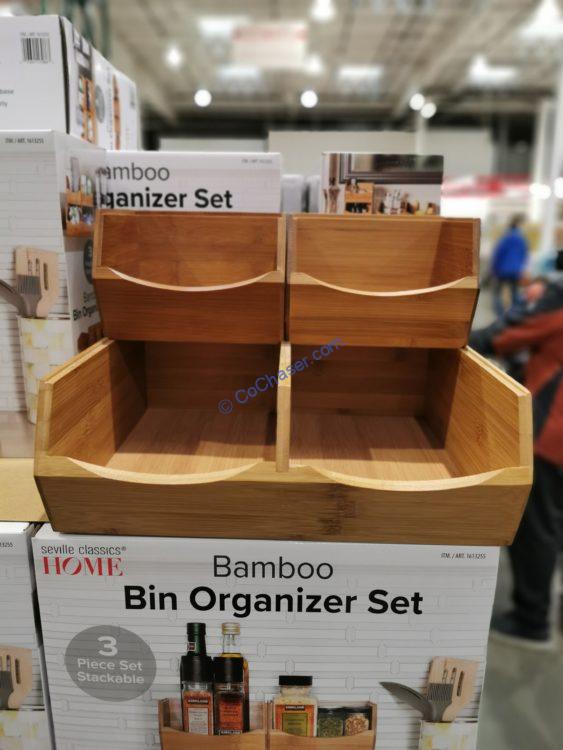 Seville Classics Stackable Bamboo Bin Organizer Set 3 Piece