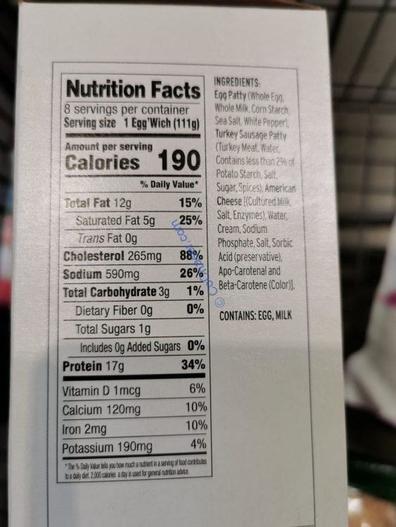 Red’s Turkey Sausage Eggwich 8 Count Box CostcoChaser