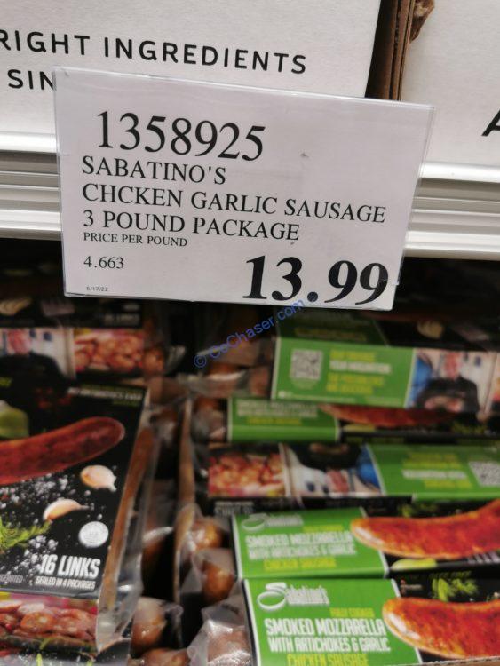 Sabatino’s Chicken Garlic Sausage 3 Pound Package CostcoChaser