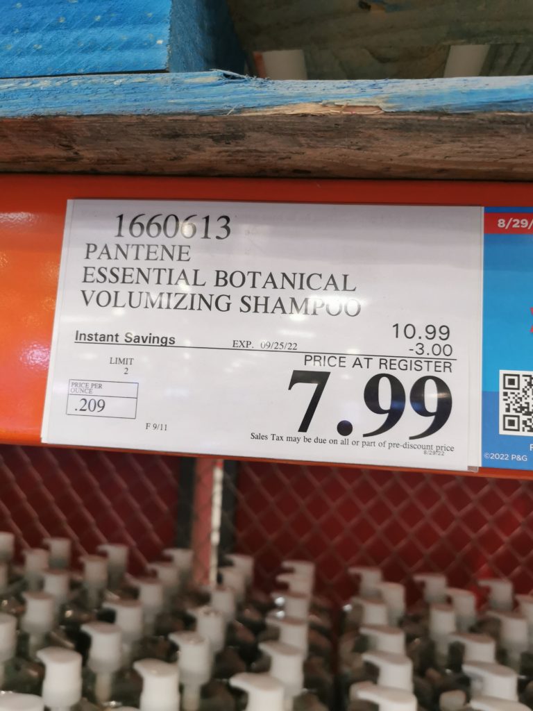 Costco1660613PanteneEssentialBotanicalsVolumizingShampootag