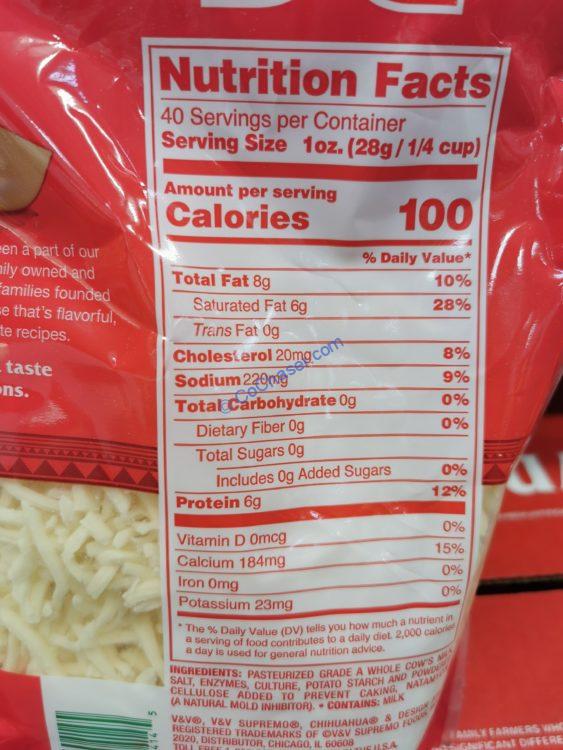 Costco1127099V&VSupremoQuesoChihuahuaShreddedCheesechart