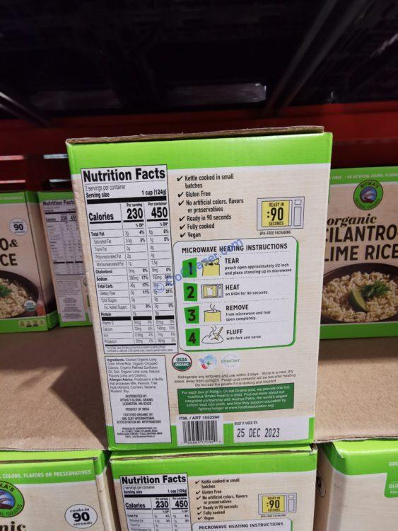 Ritika’s Global Grains Organic Cilantro Lime Rice 6/8 Ounce Pouches