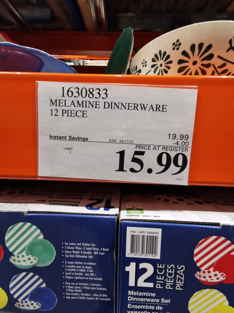 Costco1630833MelamineDinnerwareSettag1 CostcoChaser