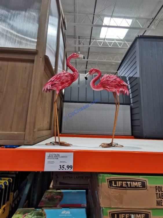 Evergreen Metal Pink Flamingo Statue Pair